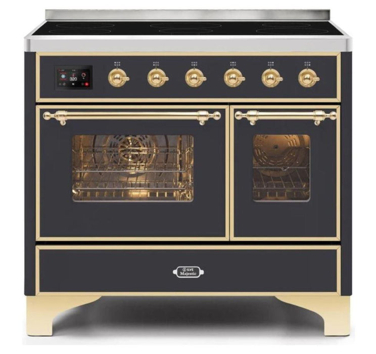 ILVE 40 Inch Majestic II Series Freestanding Electric Double Oven Range with 6 Elements, Triple Glass Cool Door, Convection Oven, TFT Oven Control Display and Child Lock (UMDI10NS3)