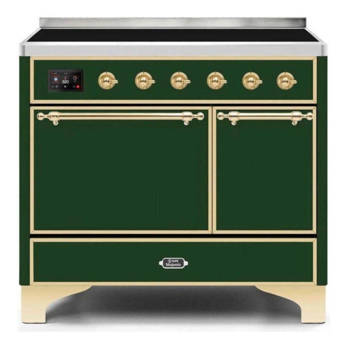 ILVE 40 Inch Majestic II Series Induction Range with 6 Elements Dual Ovens TFT Control Display Solid Oven Door (UMDI10QNS3)