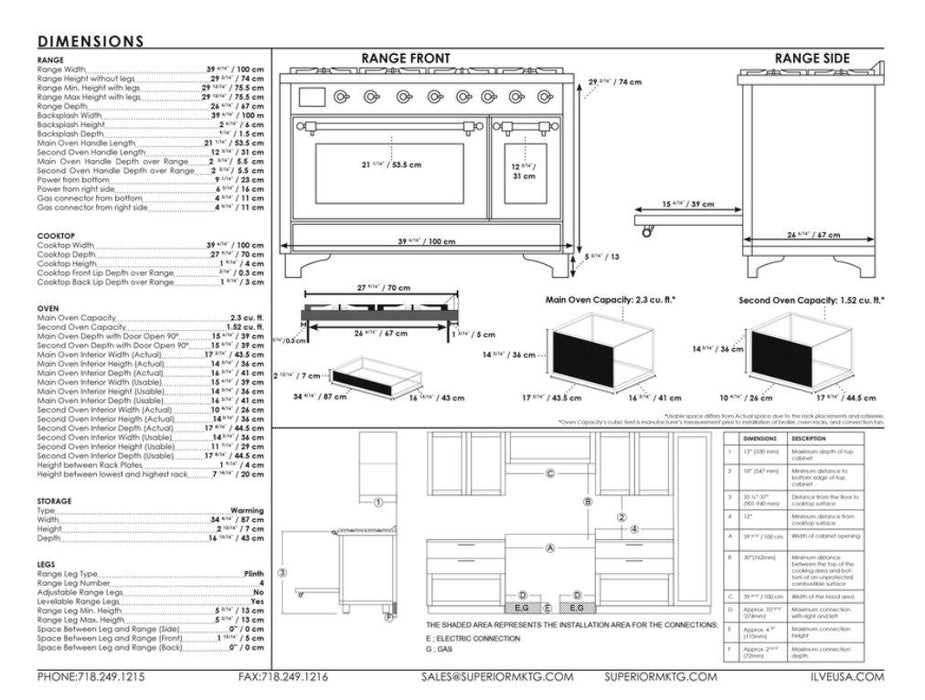 ILVE 40 Inch Majestic II Series Natural Gas/ Propane Gas Burner and Electric Oven with 6 Sealed Burners (UMD10FDNS3)