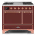 ILVE 40 Inch Majestic II Series Natural/ Propane Gas Burner and Electric Oven Range with 6 Sealed Burners (UMD10FDQNS3) - Burgundy with Copper Trim