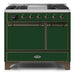 ILVE 40 Inch Majestic II Series Natural/ Propane Gas Burner and Electric Oven Range with 6 Sealed Burners (UMD10FDQNS3) - Emerald Green with Bronze Trim