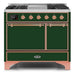 ILVE 40 Inch Majestic II Series Natural/ Propane Gas Burner and Electric Oven Range with 6 Sealed Burners (UMD10FDQNS3) - Emerald Green with Copper Trim