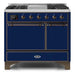 ILVE 40 Inch Majestic II Series Natural/ Propane Gas Burner and Electric Oven Range with 6 Sealed Burners (UMD10FDQNS3) - Midnight Blue with Bronze Trim