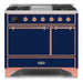 ILVE 40 Inch Majestic II Series Natural/ Propane Gas Burner and Electric Oven Range with 6 Sealed Burners (UMD10FDQNS3) - Midnight Blue with Copper Trim