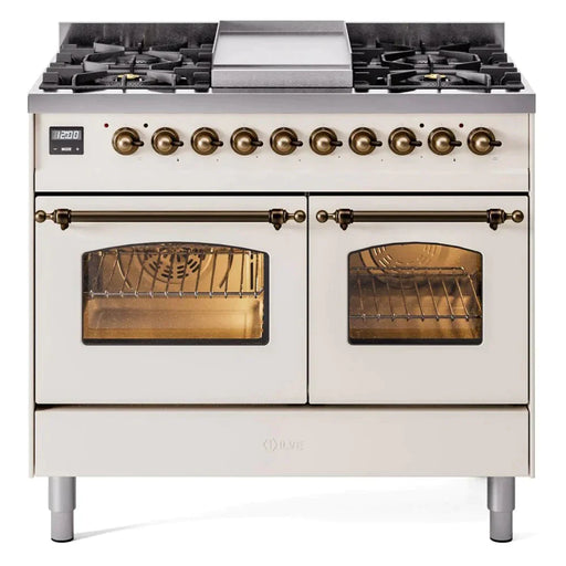 ILVE 40" Nostalgie II Series Freestanding Double Oven Dual Fuel Range with 6 Sealed Burners and Griddle 