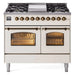 ILVE 40" Nostalgie II Series Freestanding Double Oven Dual Fuel Range with 6 Sealed Burners and Griddle 