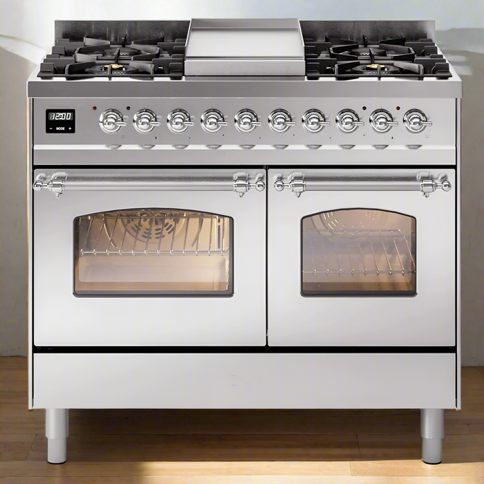 ILVE 40" Nostalgie II Dual Fuel Range with 6 Sealed Burners, Griddle, Triple Glass Door - UPD40FNMP