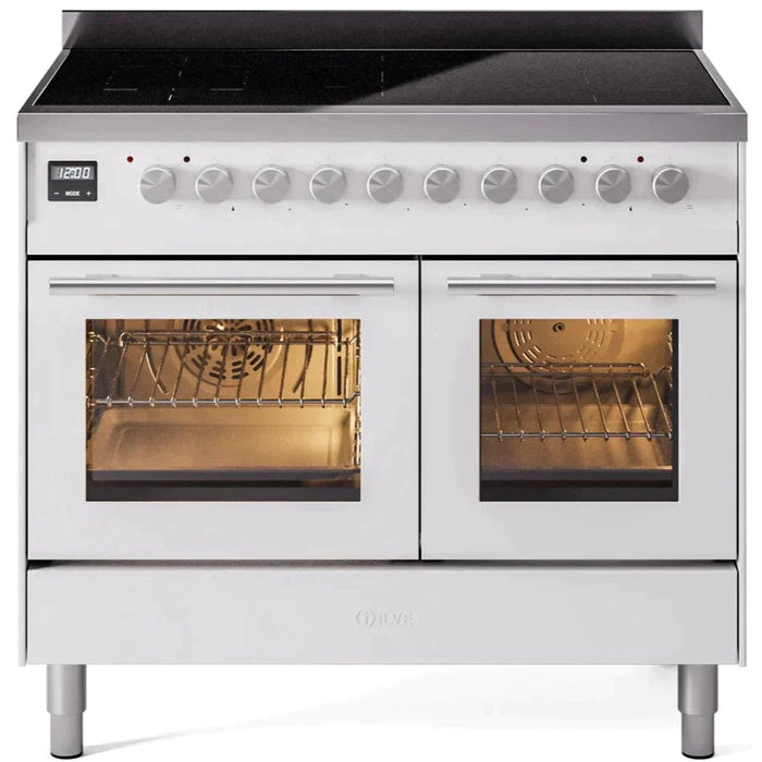 ILVE 40" Professional Plus II Series Freestanding Electric Double Oven Range with 5 Elements, Triple Glass Cool Door, Convection Oven, TFT Oven Control Display and Child Lock