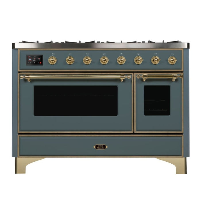 ILVE 48 Inch Majestic II Series Freestanding Dual Fuel Double Oven Range with 8 Sealed Burners, Triple Glass Cool Door, Convection Oven (UM12FDNS)