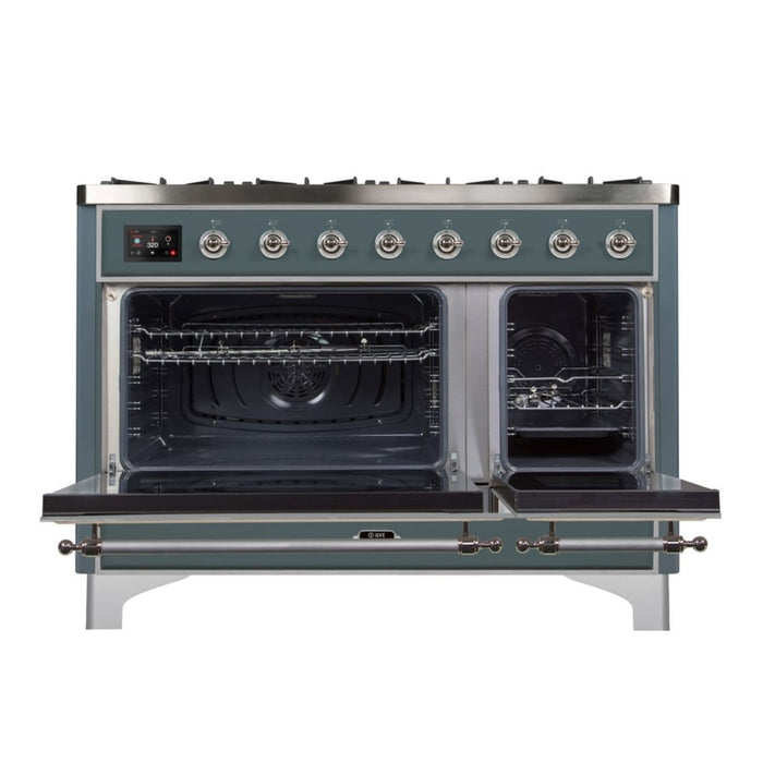 ILVE 48 Inch Majestic II Series Freestanding Dual Fuel Double Oven Range with 8 Sealed Burners, Triple Glass Cool Door, Convection Oven (UM12FDNS)