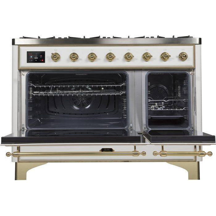 ILVE 48 Inch Majestic II Series Freestanding Dual Fuel Double Oven Range with 8 Sealed Burners, Triple Glass Cool Door, Convection Oven (UM12FDNS)