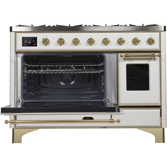 ILVE 48 Inch Majestic II Series Freestanding Dual Fuel Double Oven Range with 8 Sealed Burners, Triple Glass Cool Door, Convection Oven (UM12FDNS)