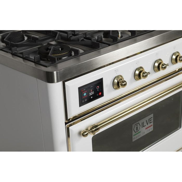 ILVE 48 Inch Majestic II Series Freestanding Dual Fuel Double Oven Range with 8 Sealed Burners, Triple Glass Cool Door, Convection Oven (UM12FDNS)