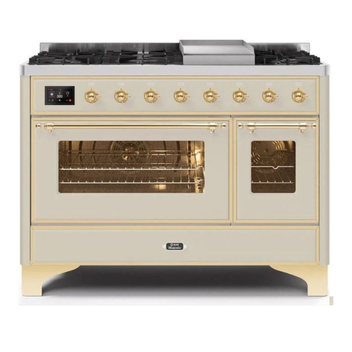 ILVE 48 Inch Majestic II Series Freestanding Dual Fuel Double Oven Range with 8 Sealed Burners, Triple Glass Cool Door, Convection Oven (UM12FDNS)