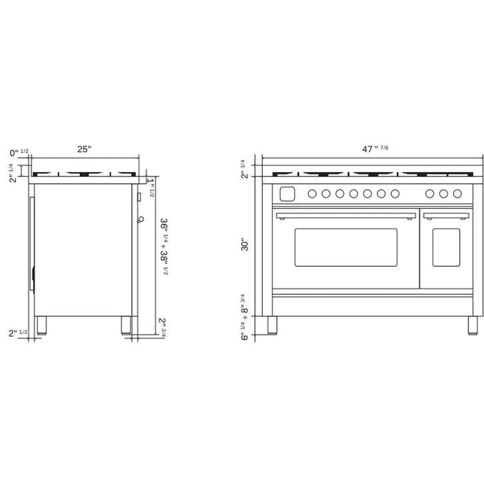 ILVE 48-Inch Professional Plus II Dual Fuel Range with 8 Sealed Burner - UP48FWMP