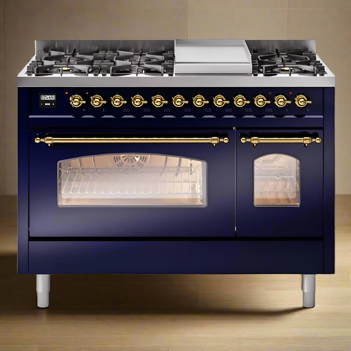 ILVE 48" Nostalgie II Dual Fuel Range with 8 Sealed Burners and Griddle - UP48FNMP