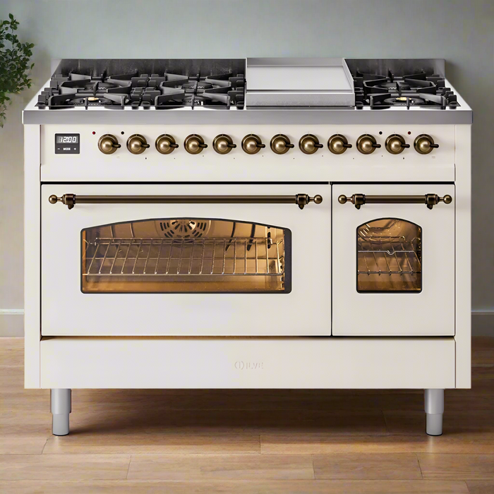 ILVE 48" Nostalgie II Dual Fuel Range with 8 Sealed Burners and Griddle - UP48FNMP