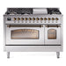 ILVE 48" Nostalgie II Series Freestanding Double Oven Dual Fuel Range with 8 Sealed Burners and Griddle