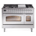 ILVE 48" Nostalgie II Series Freestanding Double Oven Dual Fuel Range with 8 Sealed Burners and Griddle