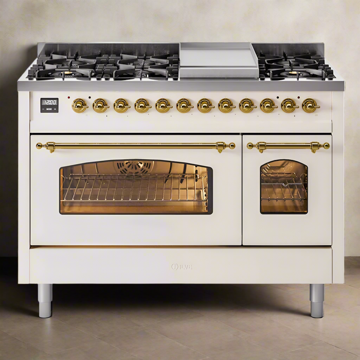 ILVE 48" Nostalgie II Dual Fuel Range with 8 Sealed Burners and Griddle - UP48FNMP