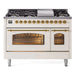 ILVE 48" Nostalgie II Series Freestanding Double Oven Dual Fuel Range with 8 Sealed Burners and Griddle