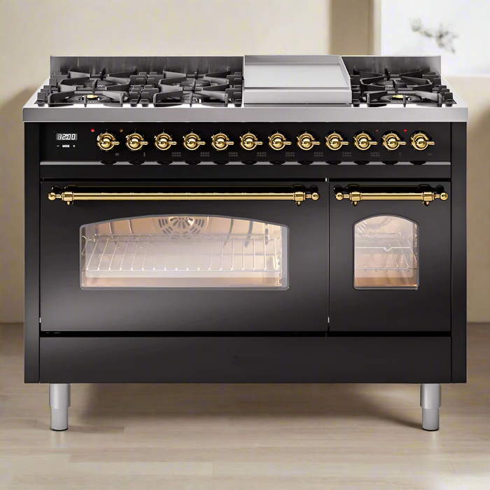 ILVE 48" Nostalgie II Dual Fuel Range with 8 Sealed Burners and Griddle - UP48FNMP