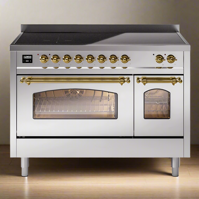 ILVE 48" Nostalgie II Electric Double Oven Range with 6 Elements, Triple Glass Cool Door  - UPI486NMP