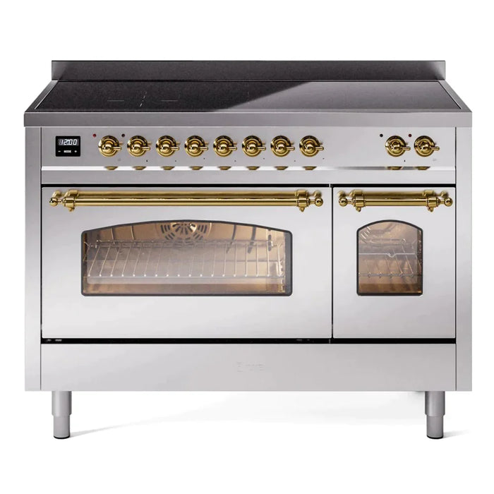 ILVE 48" Nostalgie II Series Freestanding Electric Double Oven Range with 8 Elements, Triple Glass Cool Door, Convection Oven, TFT Oven Control Display and Child Lock 