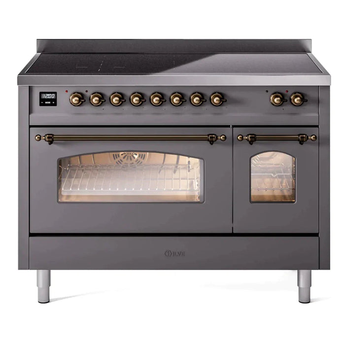 ILVE 48" Nostalgie II Series Freestanding Electric Double Oven Range with 8 Elements, Triple Glass Cool Door, Convection Oven, TFT Oven Control Display and Child Lock 