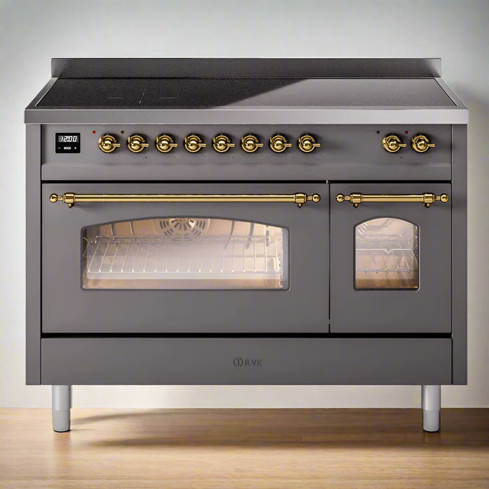 ILVE 48" Nostalgie II Electric Double Oven Range with 6 Elements, Triple Glass Cool Door  - UPI486NMP