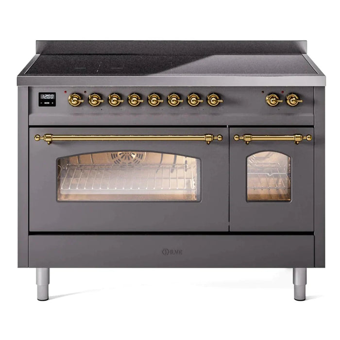 ILVE 48" Nostalgie II Series Freestanding Electric Double Oven Range with 8 Elements, Triple Glass Cool Door, Convection Oven, TFT Oven Control Display and Child Lock 