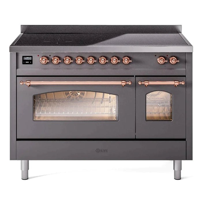 ILVE 48" Nostalgie II Series Freestanding Electric Double Oven Range with 8 Elements, Triple Glass Cool Door, Convection Oven, TFT Oven Control Display and Child Lock 