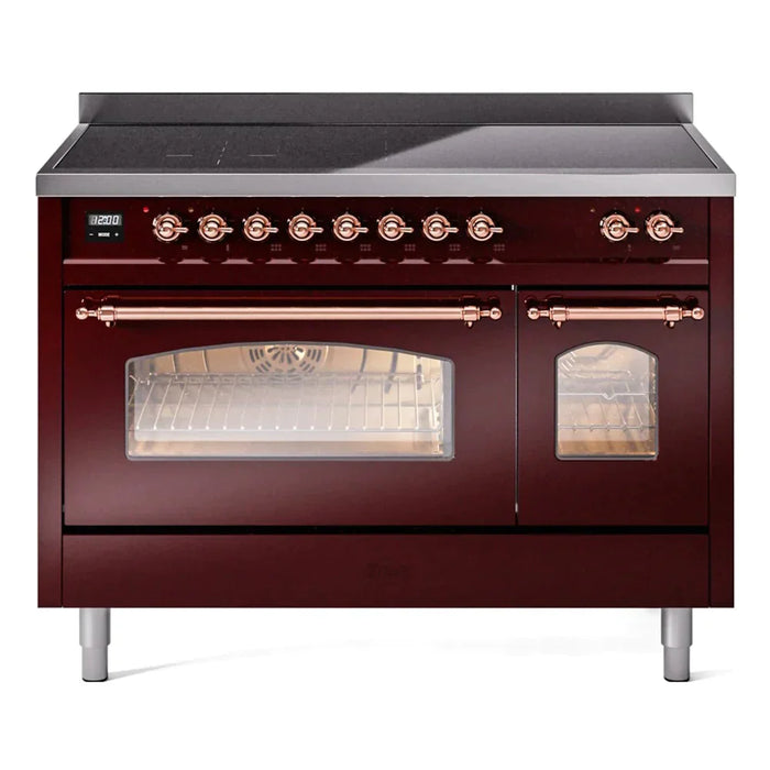 ILVE 48" Nostalgie II Series Freestanding Electric Double Oven Range with 8 Elements, Triple Glass Cool Door, Convection Oven, TFT Oven Control Display and Child Lock 