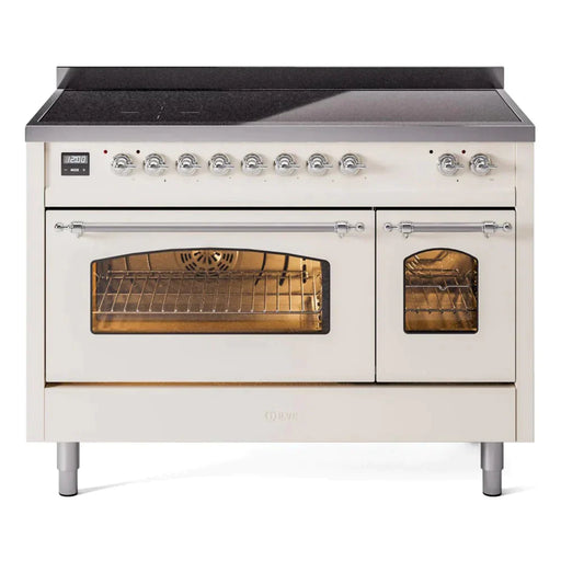 ILVE 48" Nostalgie II Series Freestanding Electric Double Oven Range with 8 Elements, Triple Glass Cool Door, Convection Oven, TFT Oven Control Display and Child Lock 