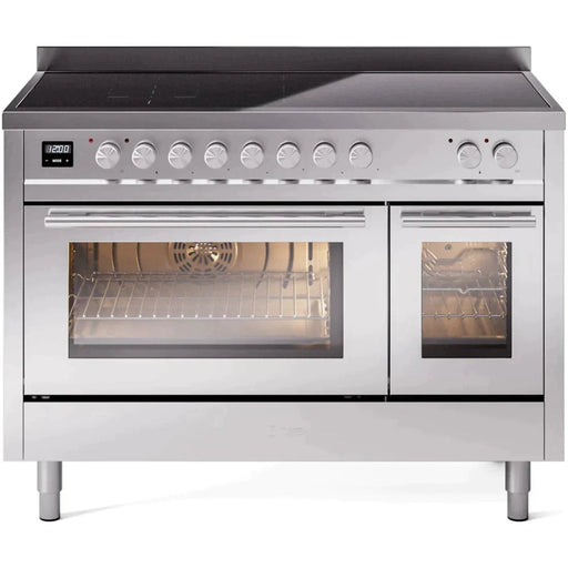 ILVE 48" Professional Plus II Series Freestanding Electric Double Oven Range with 8 Elements, Triple Glass Cool Door, Convection Oven, TFT Oven Control Display and Child Lock 