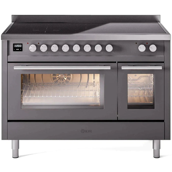 ILVE 48" Professional Plus II Series Freestanding Electric Double Oven Range with 8 Elements, Triple Glass Cool Door, Convection Oven, TFT Oven Control Display and Child Lock 