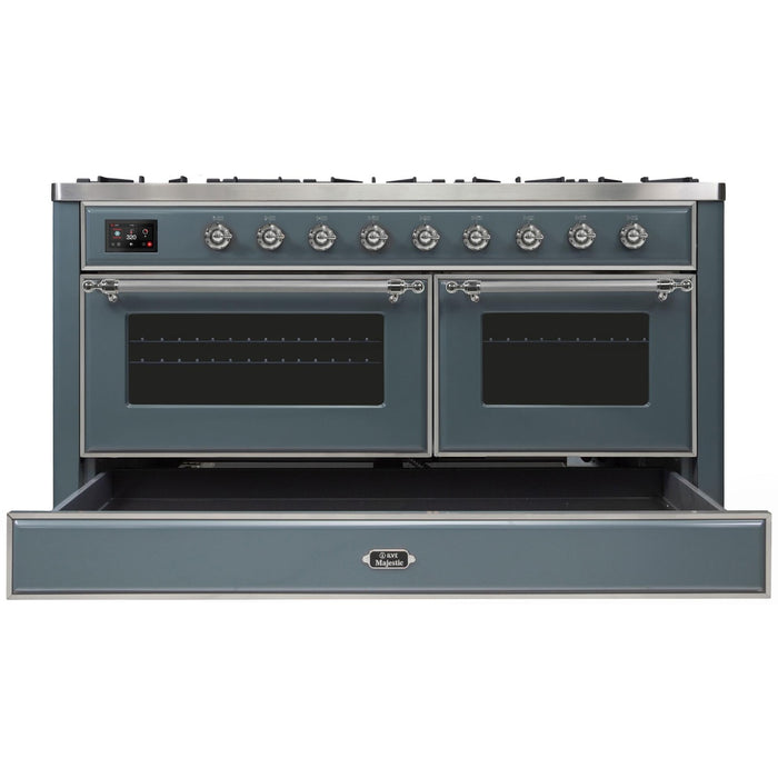 ILVE 60 Inch Majestic II Series Dual Fuel Natural Gas Range with 9 Sealed Burners and Griddle with 5.8 cu. ft. Total Oven Capacity TFT Oven Control Display (UM15FDNS3)