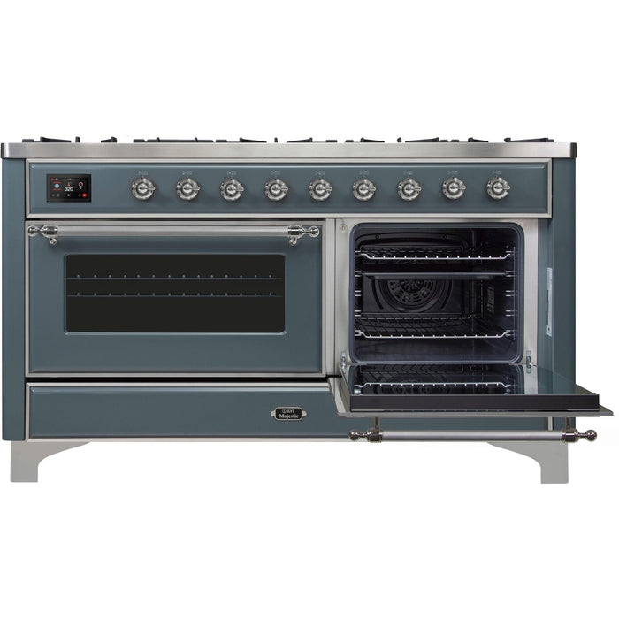 ILVE 60 Inch Majestic II Series Dual Fuel Natural Gas Range with 9 Sealed Burners and Griddle with 5.8 cu. ft. Total Oven Capacity TFT Oven Control Display (UM15FDNS3)