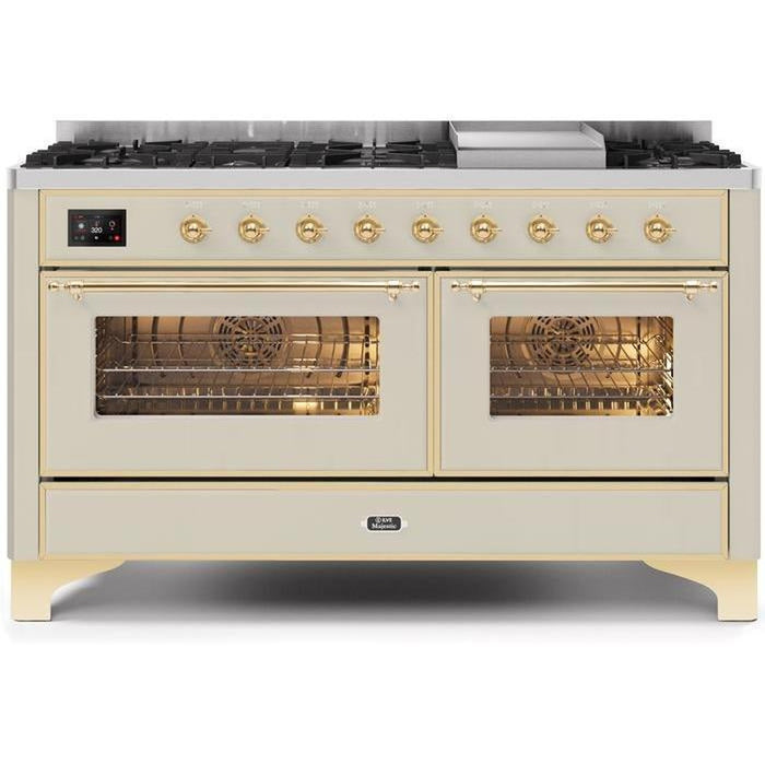 ILVE 60 Inch Majestic II Series Dual Fuel Natural Gas Range with 9 Sealed Burners and Griddle with 5.8 cu. ft. Total Oven Capacity TFT Oven Control Display (UM15FDNS3)