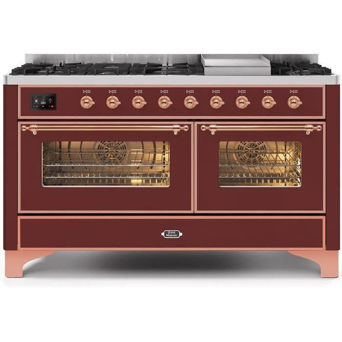 ILVE 60 Inch Majestic II Series Dual Fuel Natural Gas Range with 9 Sealed Burners and Griddle with 5.8 cu. ft. Total Oven Capacity TFT Oven Control Display (UM15FDNS3)