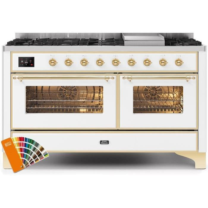 ILVE 60 Inch Majestic II Series Dual Fuel Natural Gas Range with 9 Sealed Burners and Griddle with 5.8 cu. ft. Total Oven Capacity TFT Oven Control Display (UM15FDNS3)