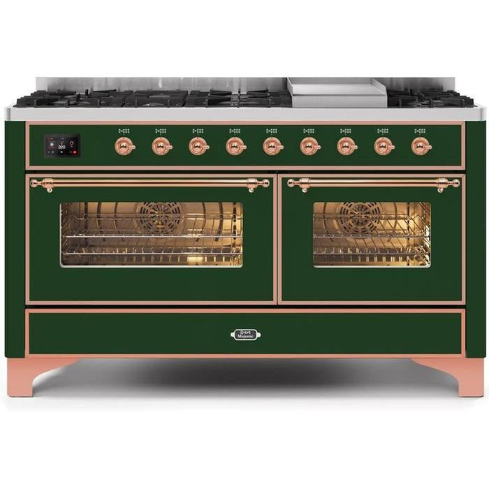 ILVE 60 Inch Majestic II Series Dual Fuel Natural Gas Range with 9 Sealed Burners and Griddle with 5.8 cu. ft. Total Oven Capacity TFT Oven Control Display (UM15FDNS3)