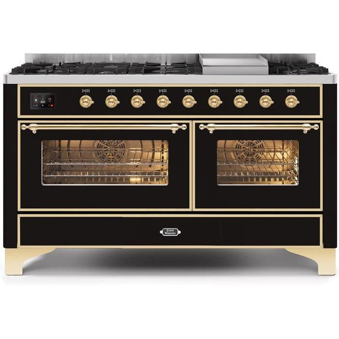 ILVE 60 Inch Majestic II Series Dual Fuel Natural Gas Range with 9 Sealed Burners and Griddle with 5.8 cu. ft. Total Oven Capacity TFT Oven Control Display (UM15FDNS3)