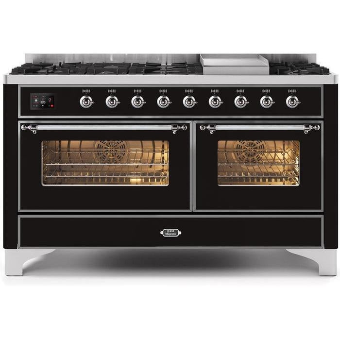 ILVE 60 Inch Majestic II Series Dual Fuel Natural Gas Range with 9 Sealed Burners and Griddle with 5.8 cu. ft. Total Oven Capacity TFT Oven Control Display (UM15FDNS3)