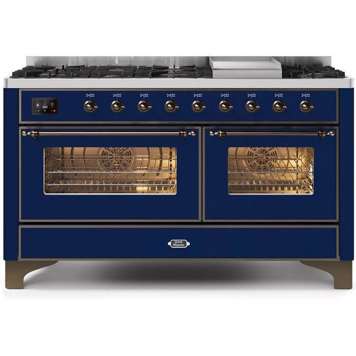 ILVE 60 Inch Majestic II Series Dual Fuel Natural Gas Range with 9 Sealed Burners and Griddle with 5.8 cu. ft. Total Oven Capacity TFT Oven Control Display (UM15FDNS3)