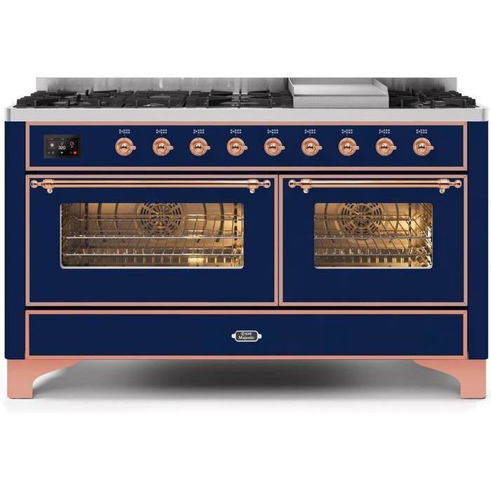 ILVE 60 Inch Majestic II Series Dual Fuel Natural Gas Range with 9 Sealed Burners and Griddle with 5.8 cu. ft. Total Oven Capacity TFT Oven Control Display (UM15FDNS3)