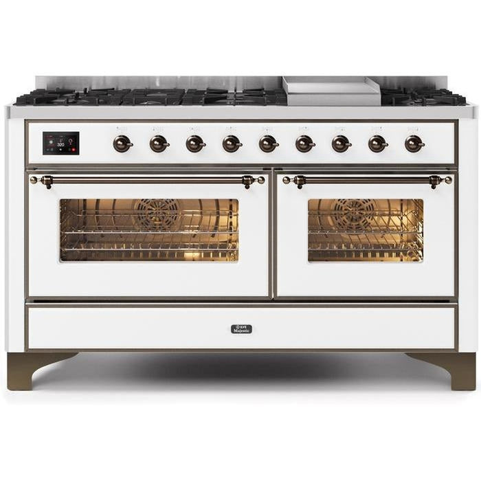 ILVE 60 Inch Majestic II Series Dual Fuel Natural Gas Range with 9 Sealed Burners and Griddle with 5.8 cu. ft. Total Oven Capacity TFT Oven Control Display (UM15FDNS3)