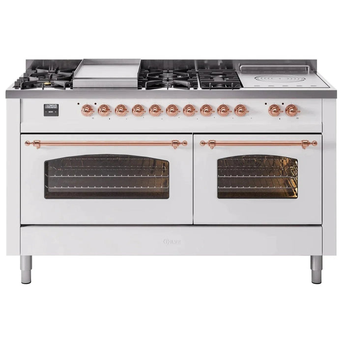 ILVE 60" Nostalgie II Series Freestanding Double Oven Dual Fuel Range with 8 Sealed Burners and Griddle