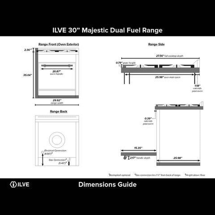 ILVE - Majestic II Series - 30 Inch Dual Fuel Freestanding Range Gas/Propane (UM30DQNE3)