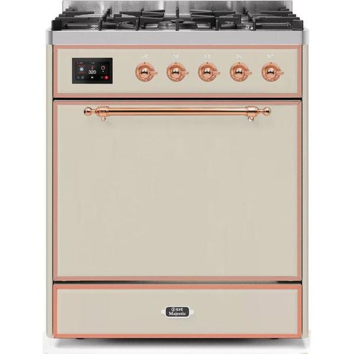 ILVE - Majestic II Series - 30 Inch Dual Fuel Freestanding Range Gas/Propane (UM30DQNE3) - Antique White with Copper Trim